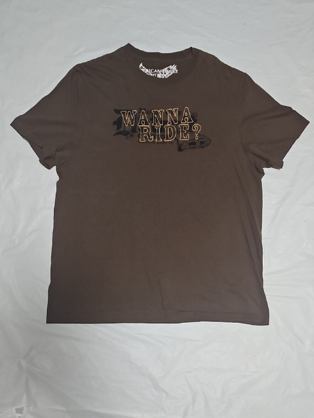 American Eagle Outfitters Men's XL WANNA RIDE? Brown T-Shirt Used